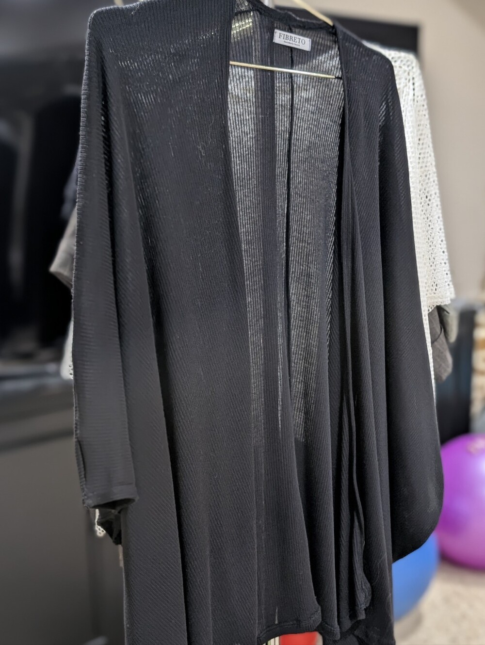 FIBRETO Black Lightweight Open Front Cardigan